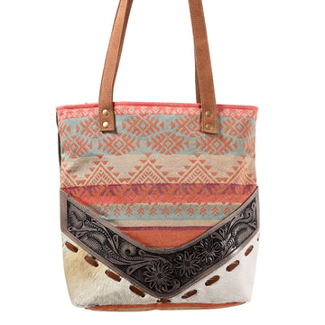 OHLAY KB376 TOTE Hand Tooled Upcycled Wool Canvas Hair-on Genuine Leather women bag western handbag purse